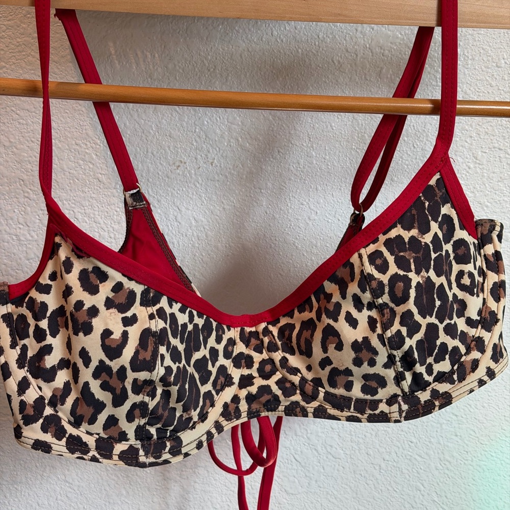 Frankie's Bikinis Leopard Print Bra with Red Trim